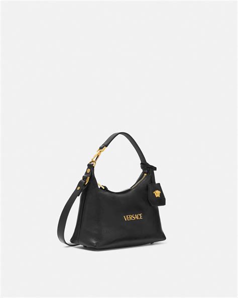 hobo unica bag nero nero oro versace|Versace Tag Hobo Handbag Black,Gold .